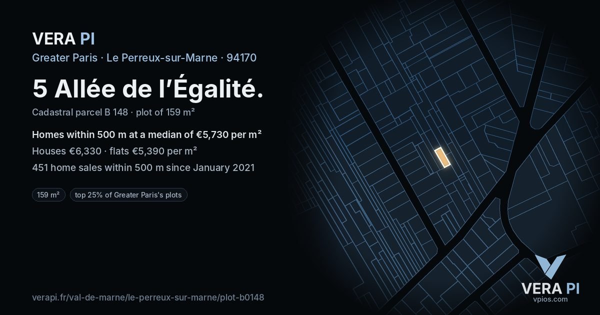 5 Allée de l’Égalité, Le Perreux-sur-Marne at night – the plot lit, the parcels around coloured by the prices near them