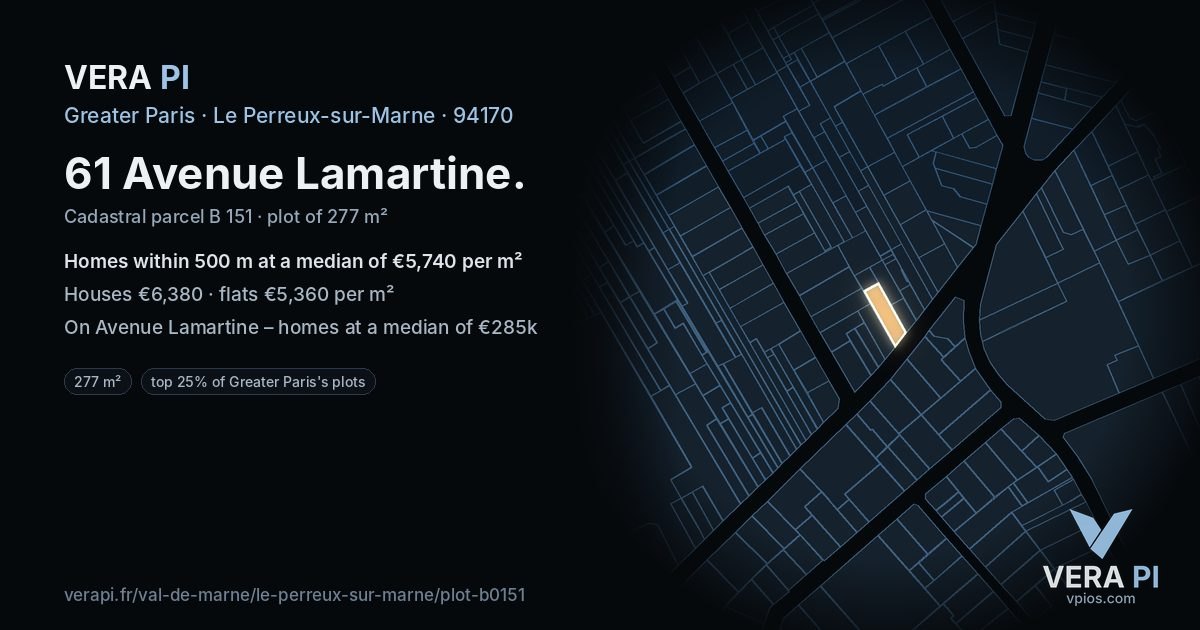 61 Avenue Lamartine, Le Perreux-sur-Marne at night – the plot lit, the parcels around coloured by the prices near them