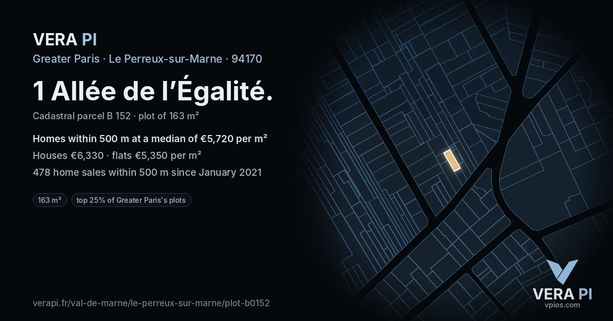 1 Allée de l’Égalité, Le Perreux-sur-Marne at night – the plot lit, the parcels around coloured by the prices near them
