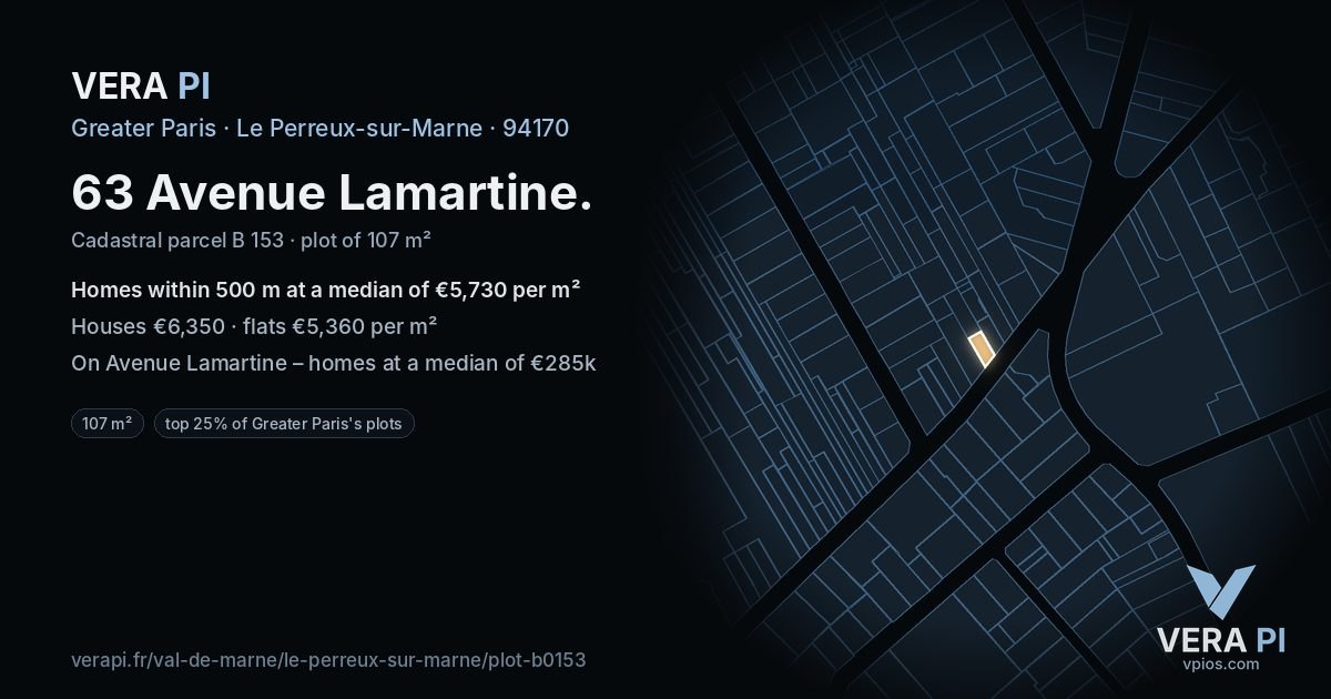 63 Avenue Lamartine, Le Perreux-sur-Marne at night – the plot lit, the parcels around coloured by the prices near them