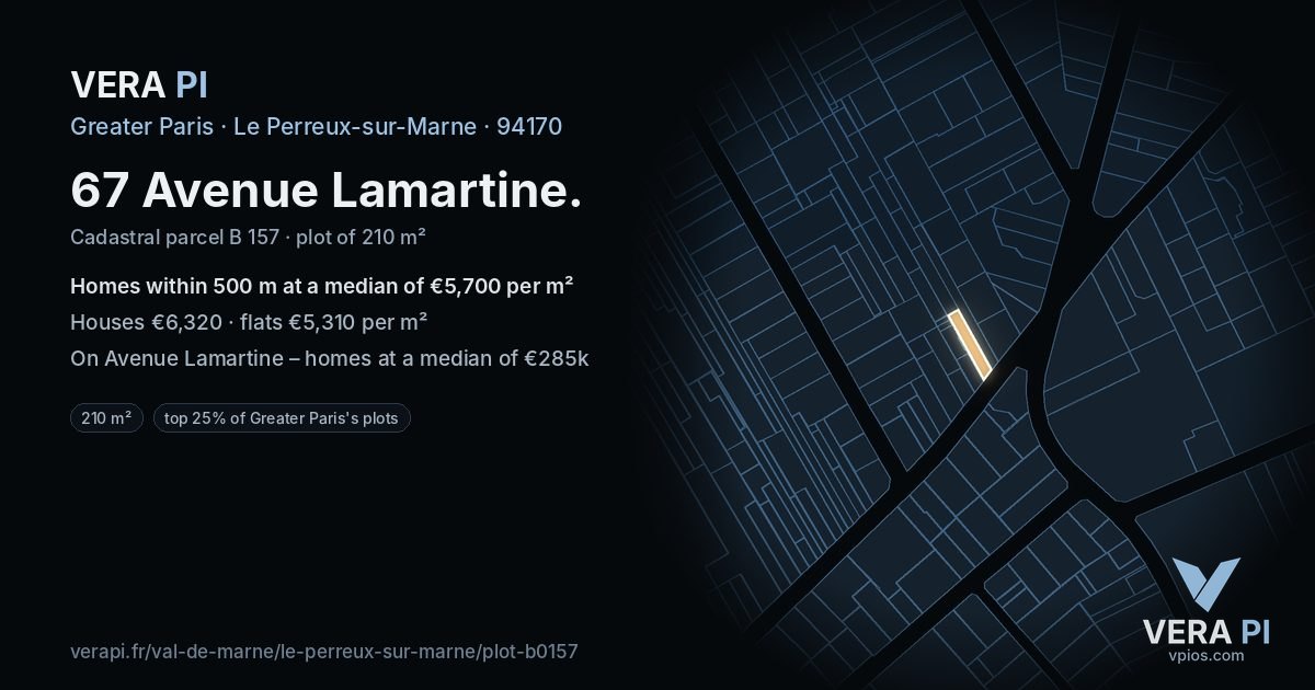 67 Avenue Lamartine, Le Perreux-sur-Marne at night – the plot lit, the parcels around coloured by the prices near them