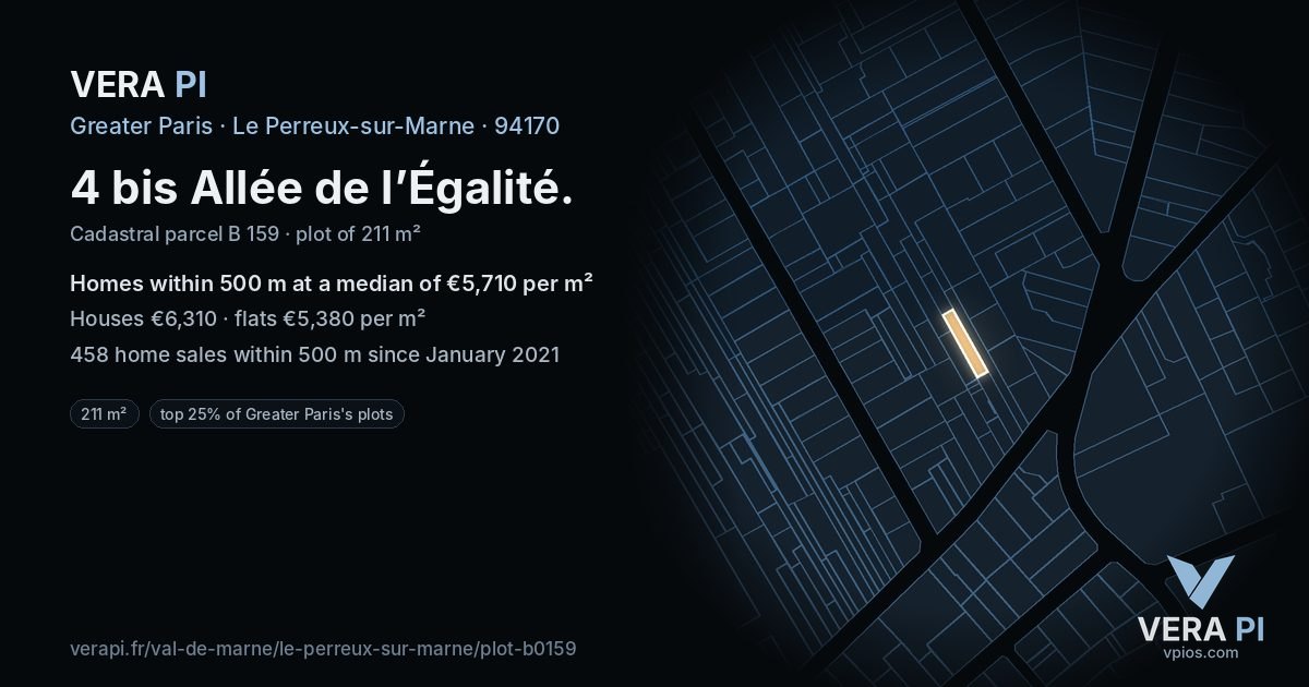 4 bis Allée de l’Égalité, Le Perreux-sur-Marne at night – the plot lit, the parcels around coloured by the prices near them