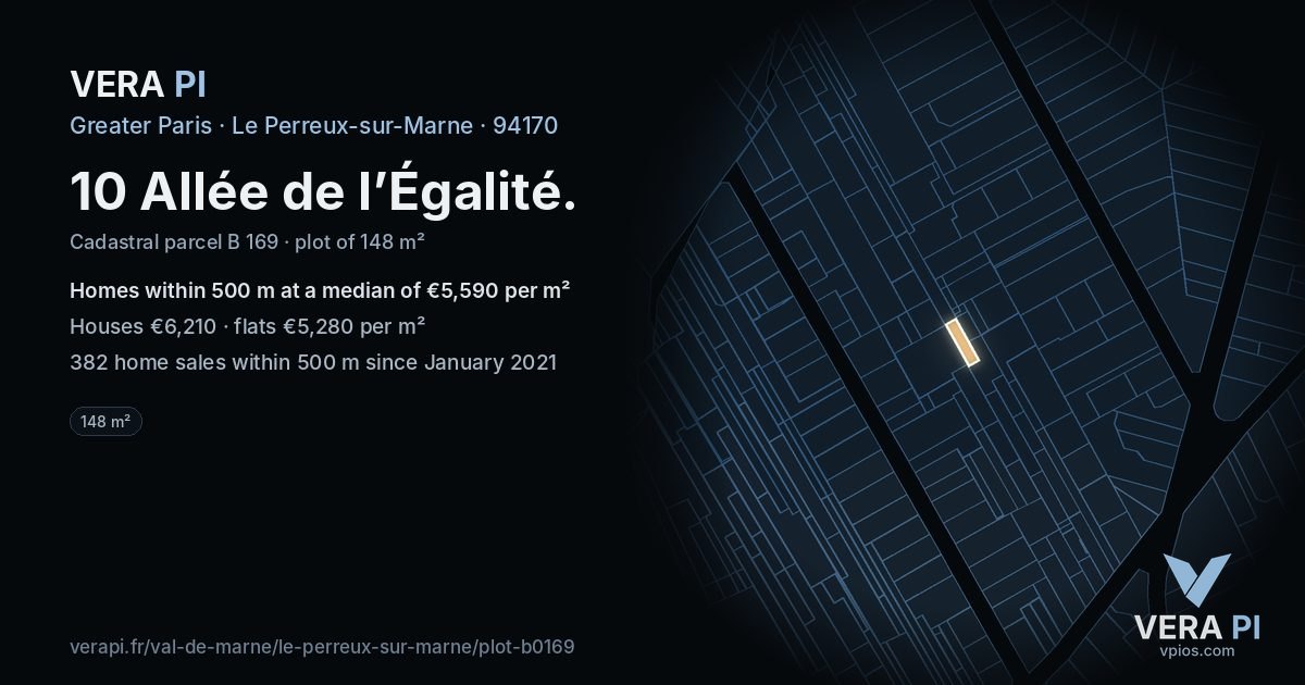 10 Allée de l’Égalité, Le Perreux-sur-Marne at night – the plot lit, the parcels around coloured by the prices near them