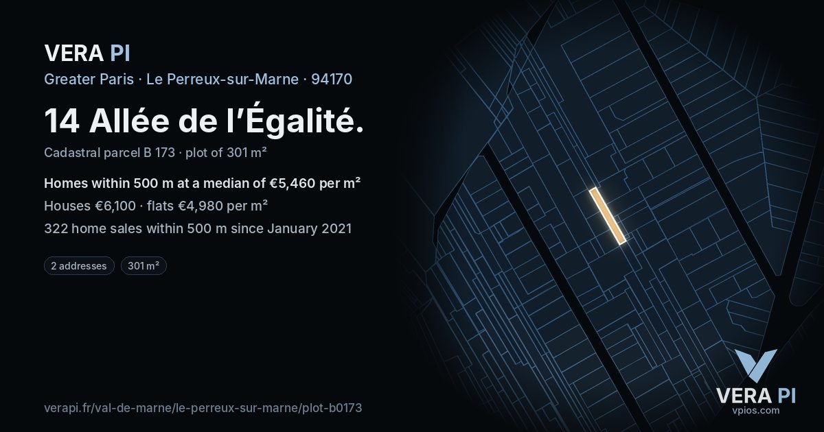 14 Allée de l’Égalité, Le Perreux-sur-Marne at night – the plot lit, the parcels around coloured by the prices near them