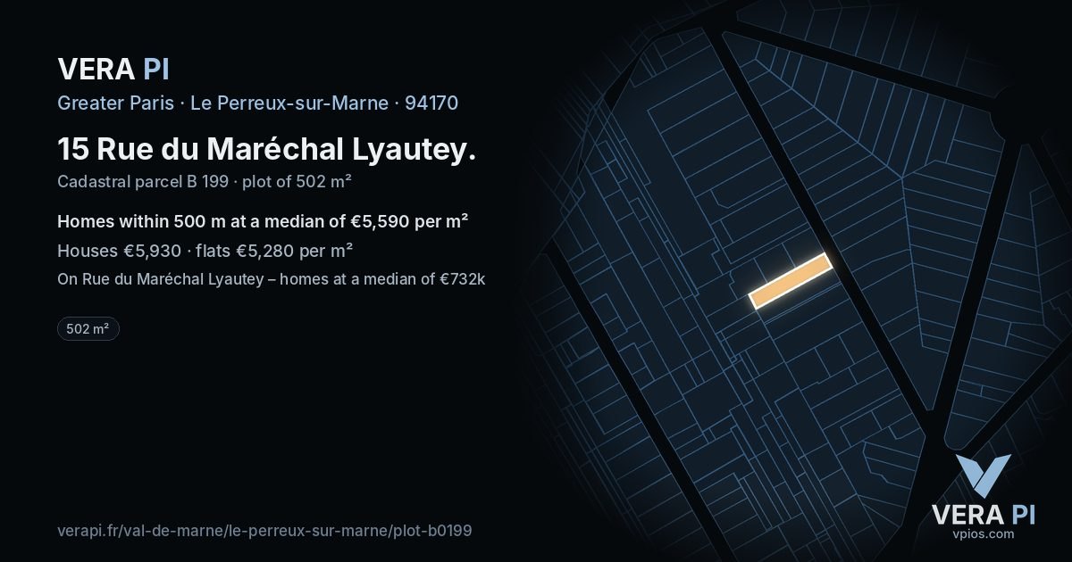15 Rue du Maréchal Lyautey, Le Perreux-sur-Marne at night – the plot lit, the parcels around coloured by the prices near them