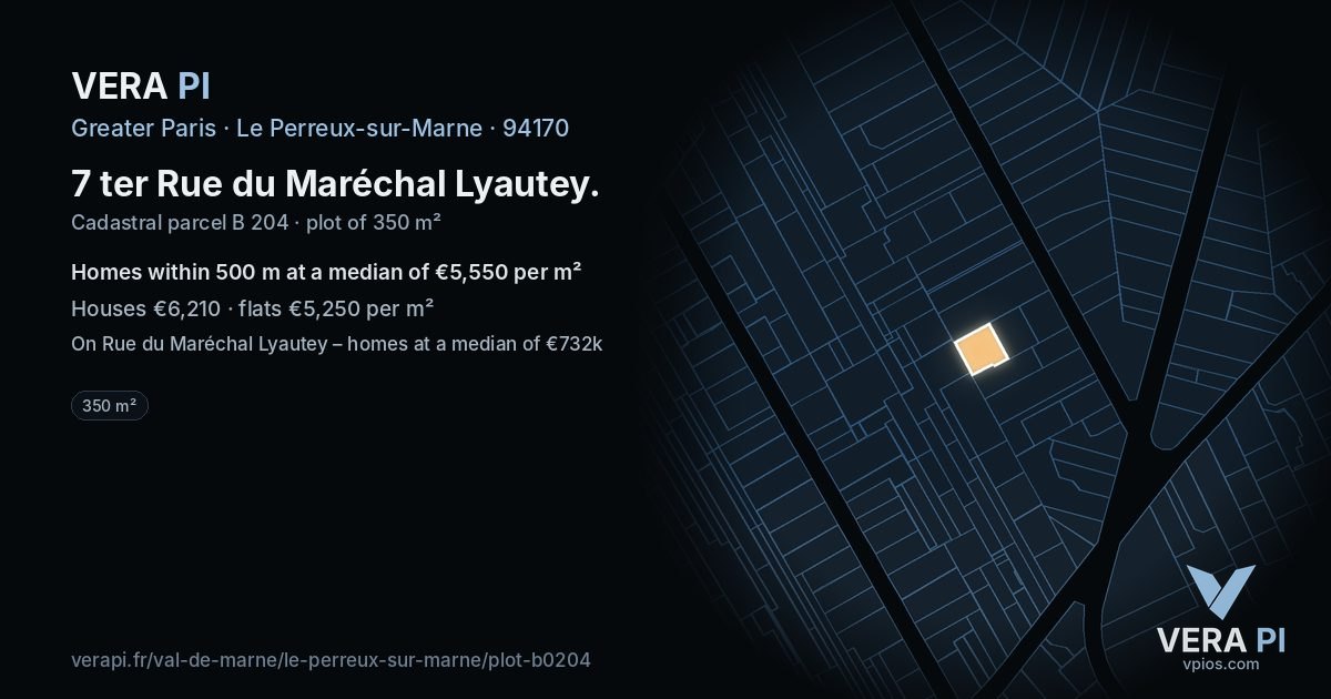 7 ter Rue du Maréchal Lyautey, Le Perreux-sur-Marne at night – the plot lit, the parcels around coloured by the prices near them