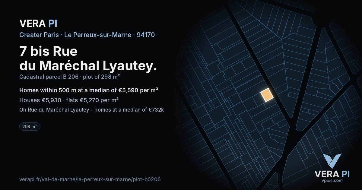 7 bis Rue du Maréchal Lyautey, Le Perreux-sur-Marne at night – the plot lit, the parcels around coloured by the prices near them
