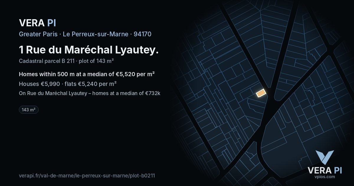 1 Rue du Maréchal Lyautey, Le Perreux-sur-Marne at night – the plot lit, the parcels around coloured by the prices near them