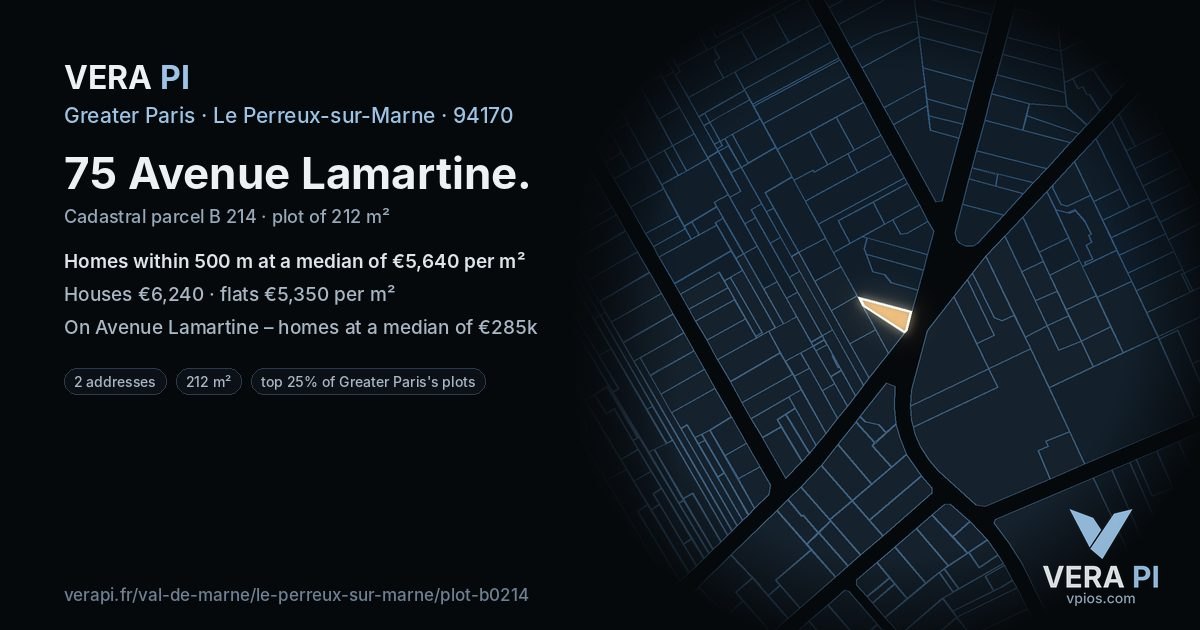 75 Avenue Lamartine, Le Perreux-sur-Marne at night – the plot lit, the parcels around coloured by the prices near them