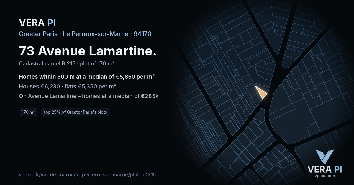 73 Avenue Lamartine, Le Perreux-sur-Marne at night – the plot lit, the parcels around coloured by the prices near them