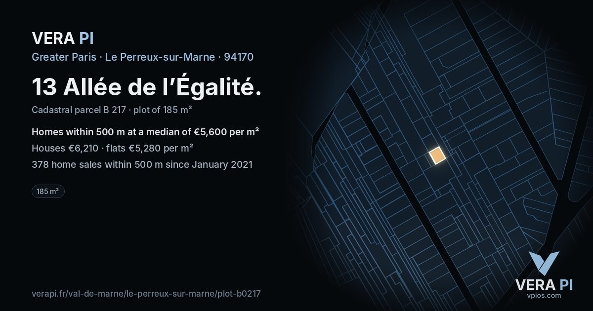 13 Allée de l’Égalité, Le Perreux-sur-Marne at night – the plot lit, the parcels around coloured by the prices near them