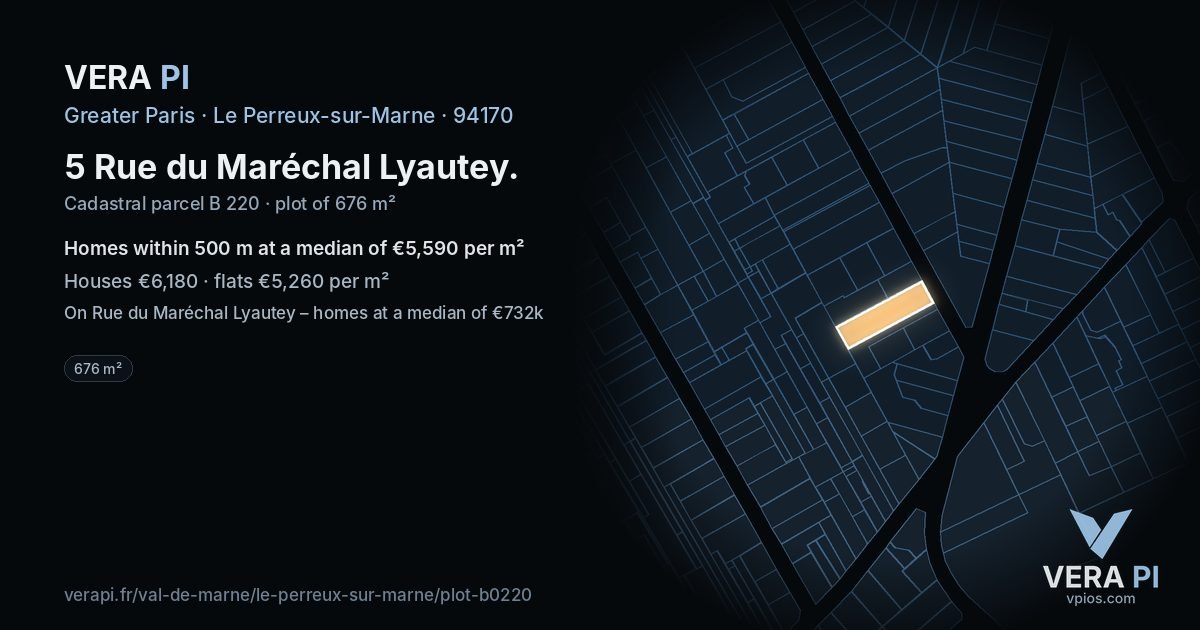 5 Rue du Maréchal Lyautey, Le Perreux-sur-Marne at night – the plot lit, the parcels around coloured by the prices near them