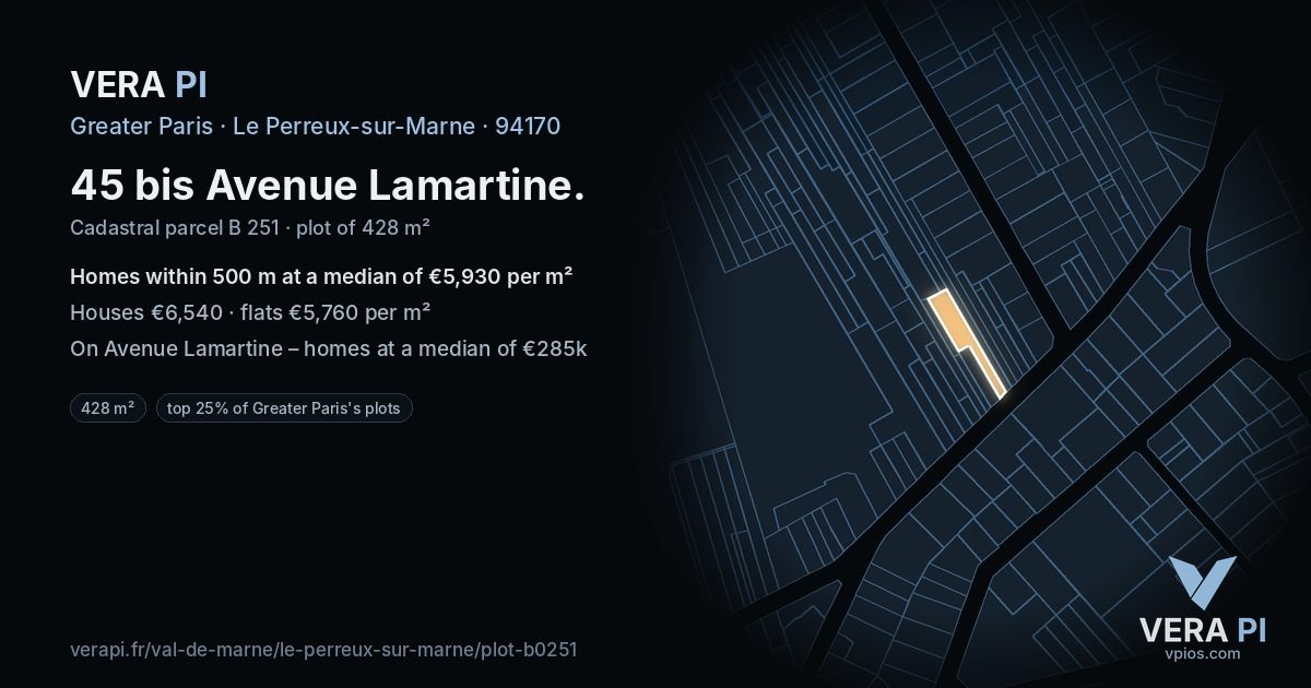45 bis Avenue Lamartine, Le Perreux-sur-Marne at night – the plot lit, the parcels around coloured by the prices near them