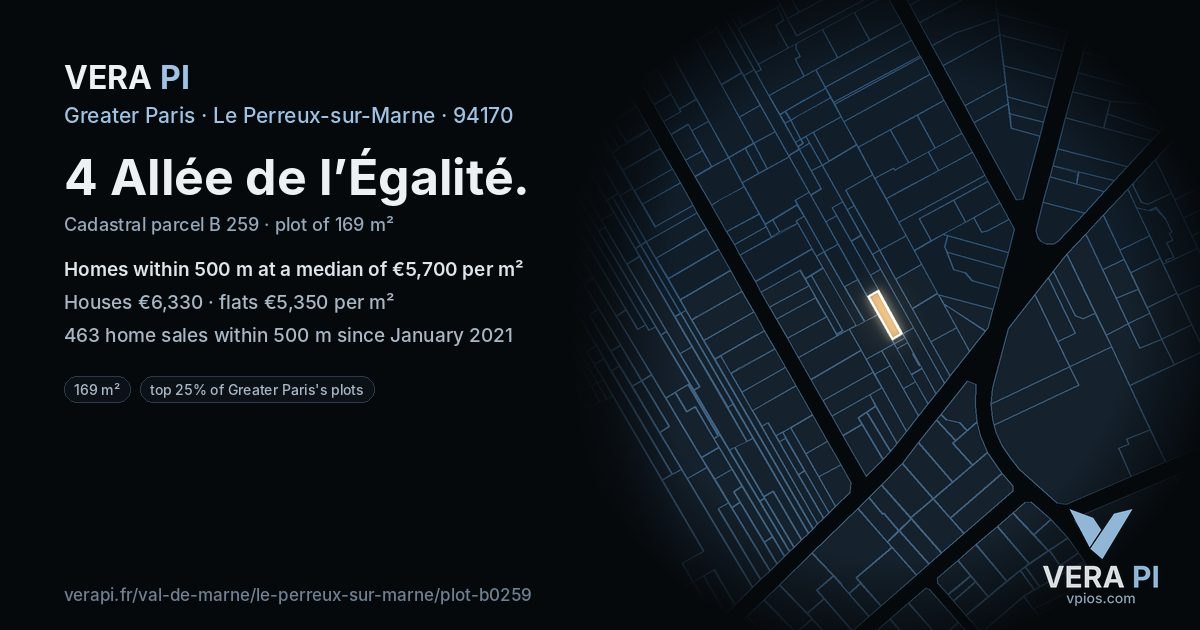 4 Allée de l’Égalité, Le Perreux-sur-Marne at night – the plot lit, the parcels around coloured by the prices near them