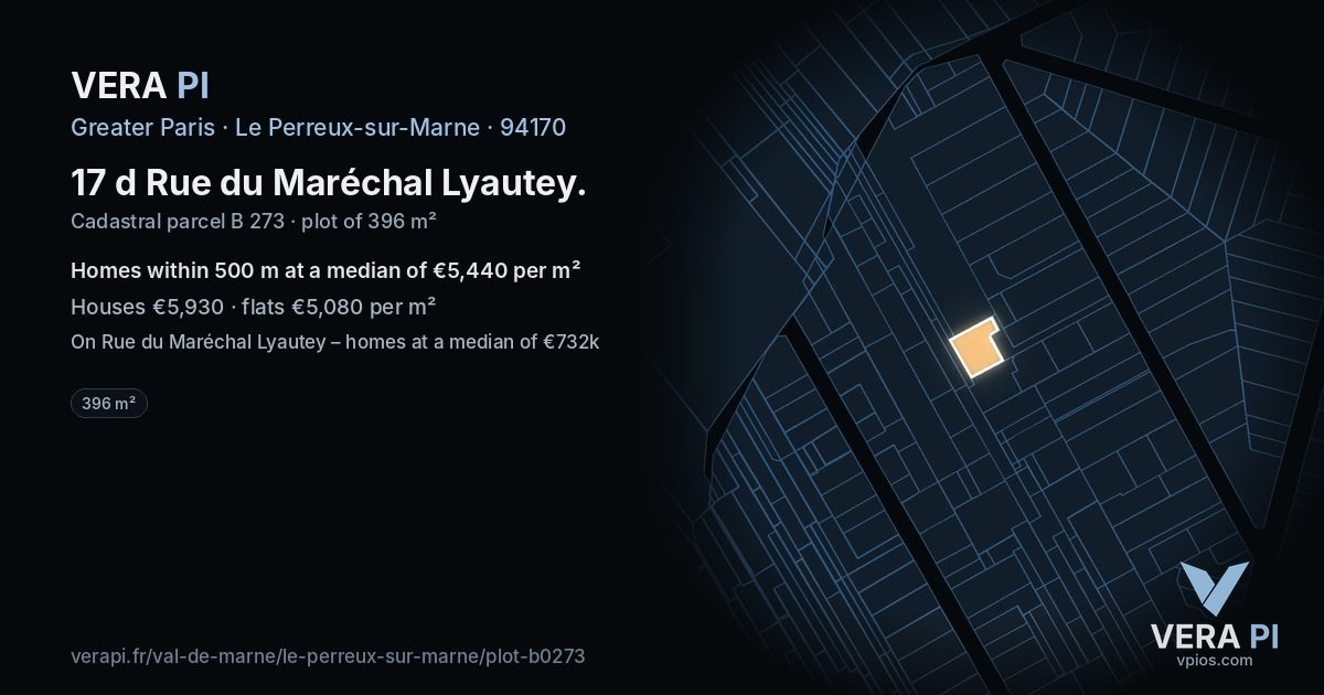 17 d Rue du Maréchal Lyautey, Le Perreux-sur-Marne at night – the plot lit, the parcels around coloured by the prices near them
