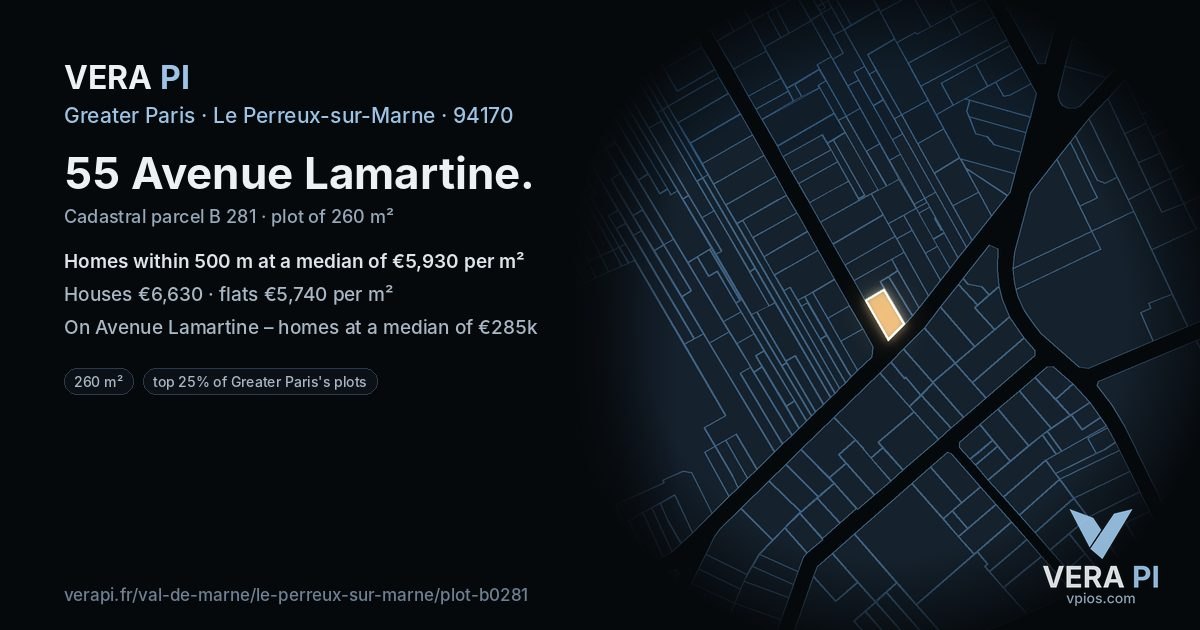 55 Avenue Lamartine, Le Perreux-sur-Marne at night – the plot lit, the parcels around coloured by the prices near them