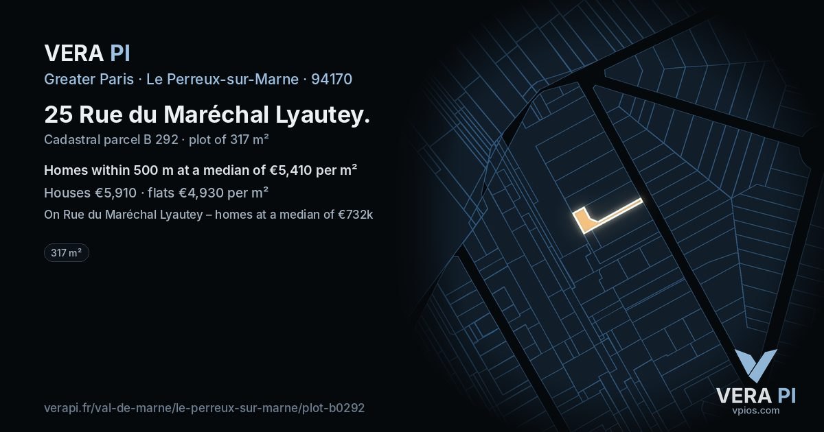 25 Rue du Maréchal Lyautey, Le Perreux-sur-Marne at night – the plot lit, the parcels around coloured by the prices near them