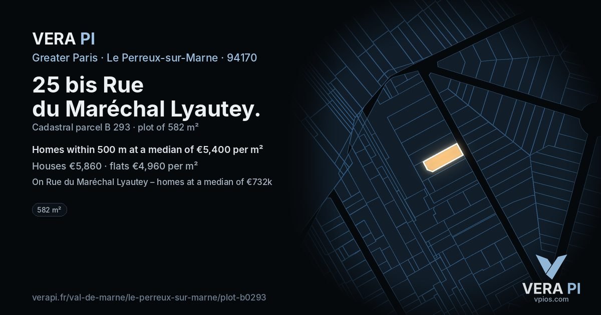 25 bis Rue du Maréchal Lyautey, Le Perreux-sur-Marne at night – the plot lit, the parcels around coloured by the prices near them
