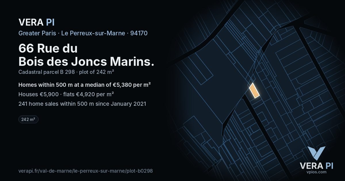 66 Rue du Bois des Joncs Marins, Le Perreux-sur-Marne at night – the plot lit, the parcels around coloured by the prices near them