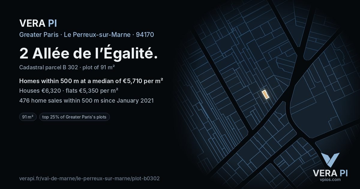 2 Allée de l’Égalité, Le Perreux-sur-Marne at night – the plot lit, the parcels around coloured by the prices near them