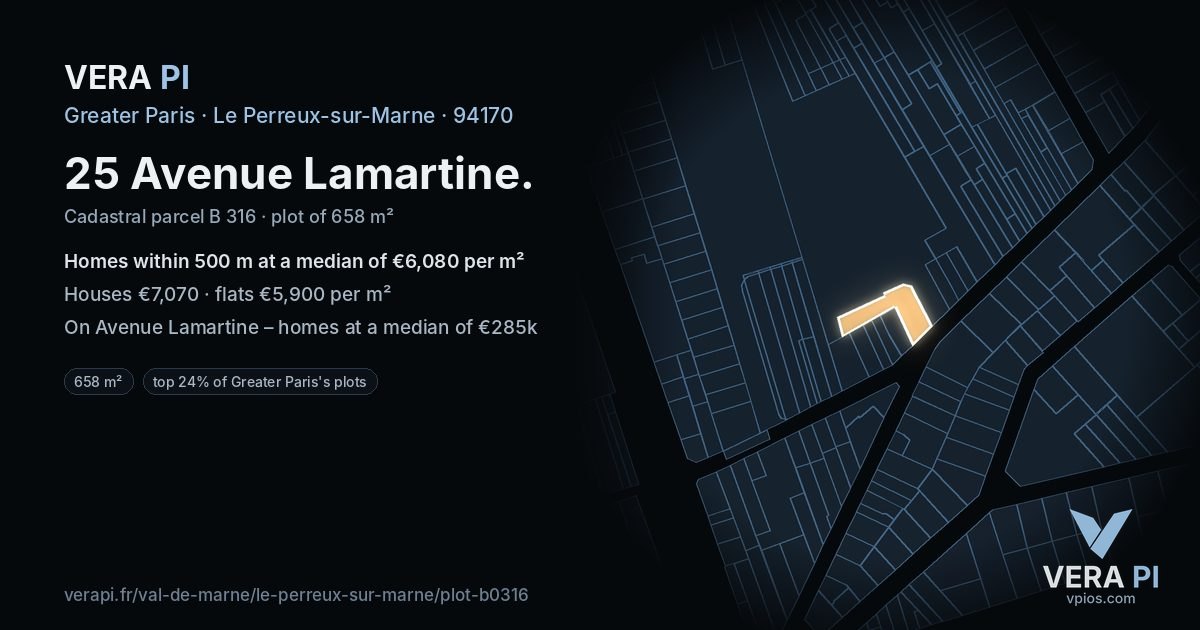25 Avenue Lamartine, Le Perreux-sur-Marne at night – the plot lit, the parcels around coloured by the prices near them