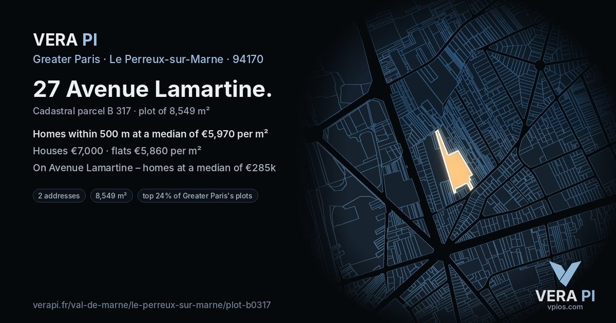 27 Avenue Lamartine, Le Perreux-sur-Marne at night – the plot lit, the parcels around coloured by the prices near them