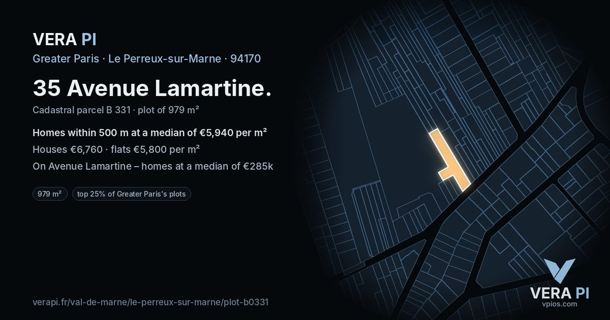 35 Avenue Lamartine, Le Perreux-sur-Marne at night – the plot lit, the parcels around coloured by the prices near them