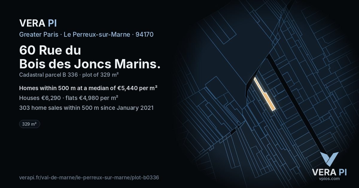 60 Rue du Bois des Joncs Marins, Le Perreux-sur-Marne at night – the plot lit, the parcels around coloured by the prices near them