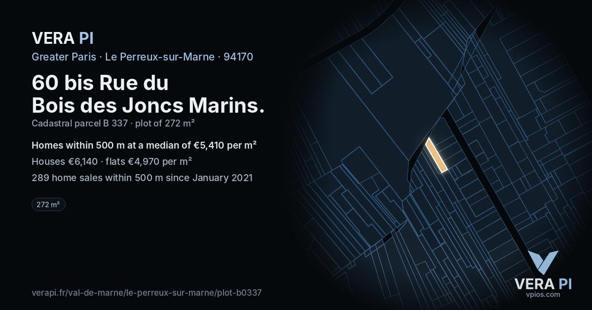 60 bis Rue du Bois des Joncs Marins, Le Perreux-sur-Marne at night – the plot lit, the parcels around coloured by the prices near them