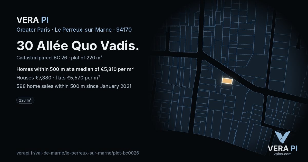 30 Allée Quo Vadis, Le Perreux-sur-Marne at night – the plot lit, the parcels around coloured by the prices near them
