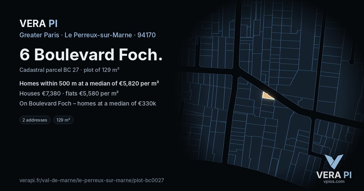 6 Boulevard Foch, Le Perreux-sur-Marne at night – the plot lit, the parcels around coloured by the prices near them