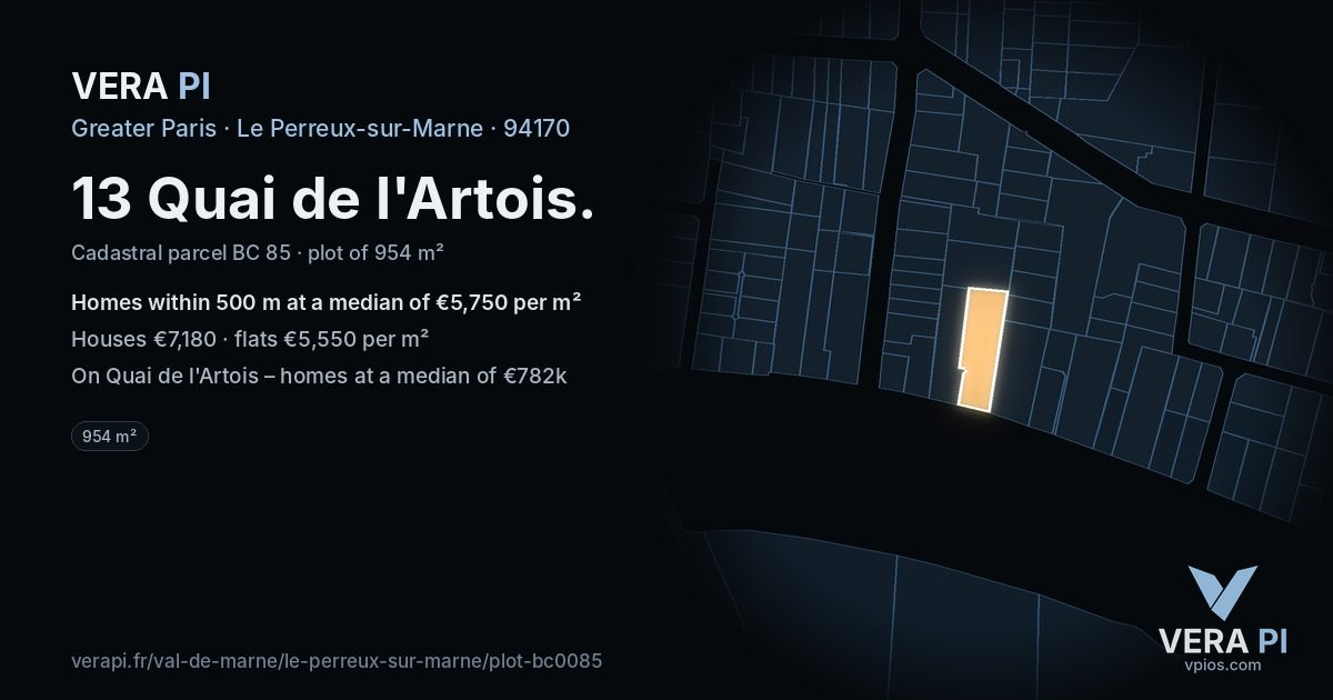 13 Quai de l'Artois, Le Perreux-sur-Marne at night – the plot lit, the parcels around coloured by the prices near them