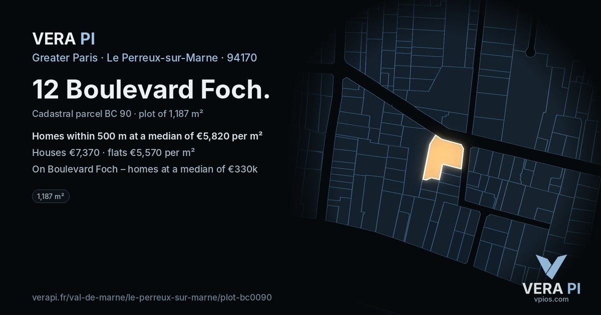 12 Boulevard Foch, Le Perreux-sur-Marne at night – the plot lit, the parcels around coloured by the prices near them