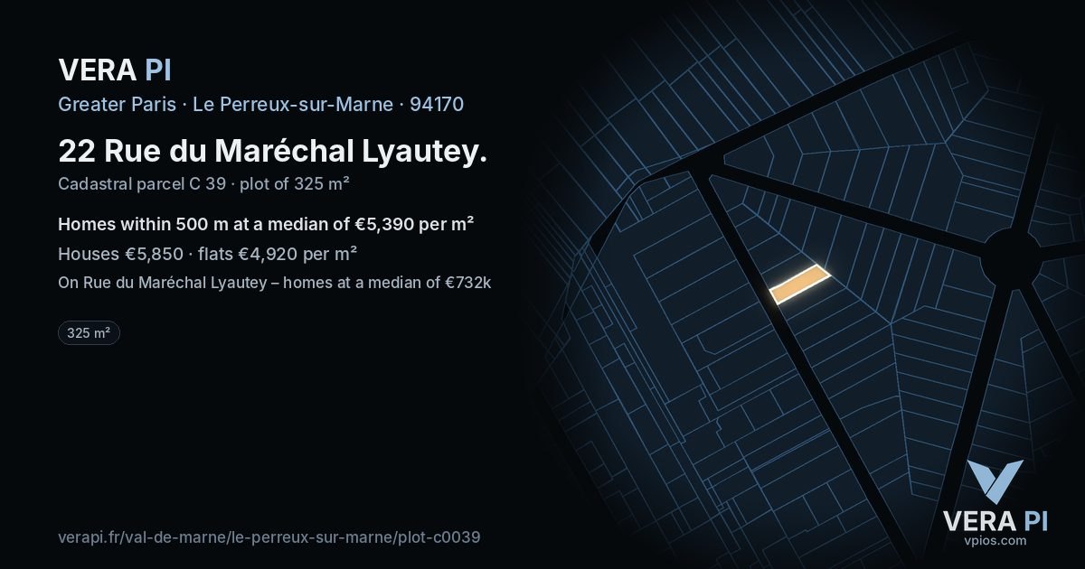 22 Rue du Maréchal Lyautey, Le Perreux-sur-Marne at night – the plot lit, the parcels around coloured by the prices near them