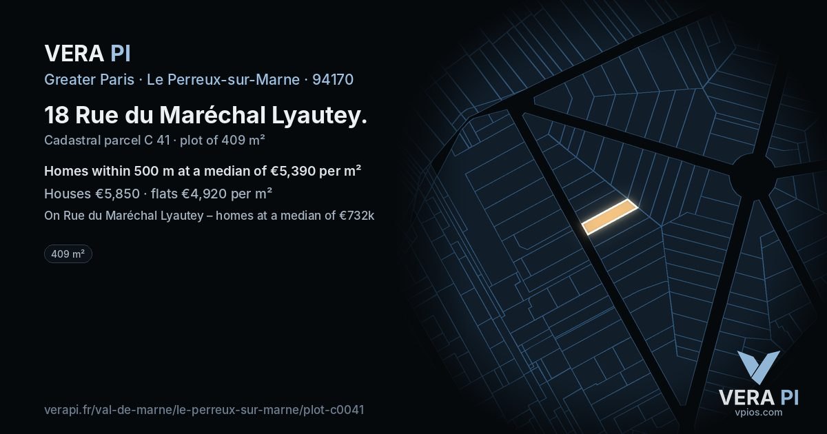 18 Rue du Maréchal Lyautey, Le Perreux-sur-Marne at night – the plot lit, the parcels around coloured by the prices near them