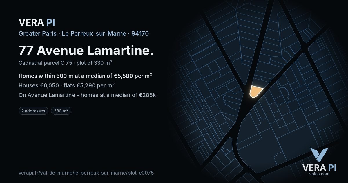 77 Avenue Lamartine, Le Perreux-sur-Marne at night – the plot lit, the parcels around coloured by the prices near them