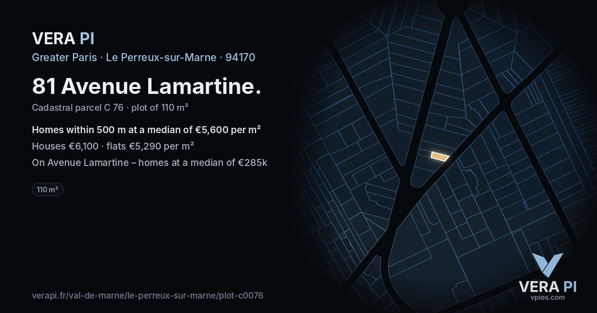 81 Avenue Lamartine, Le Perreux-sur-Marne at night – the plot lit, the parcels around coloured by the prices near them