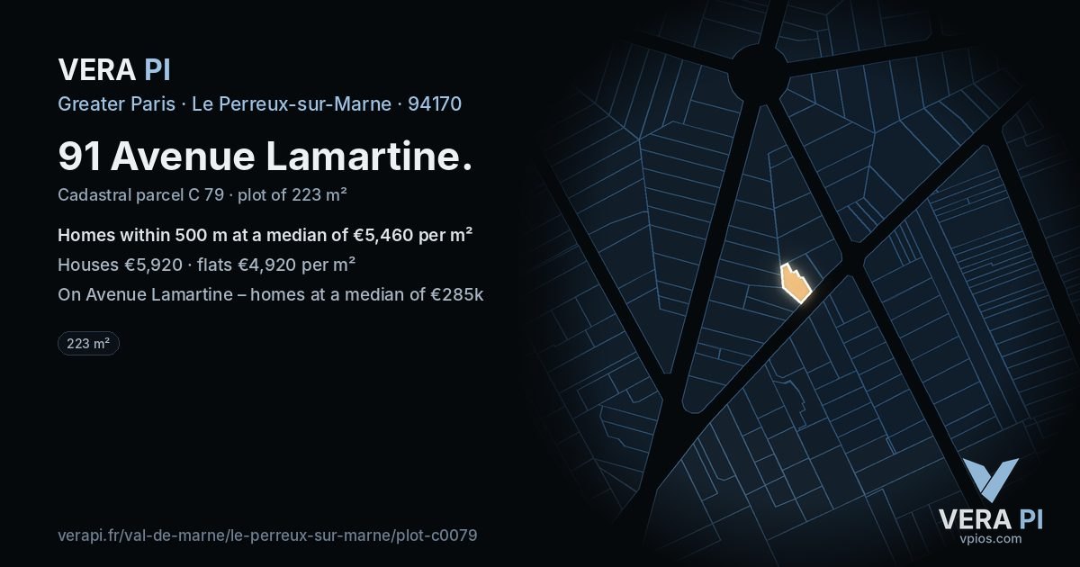 91 Avenue Lamartine, Le Perreux-sur-Marne at night – the plot lit, the parcels around coloured by the prices near them
