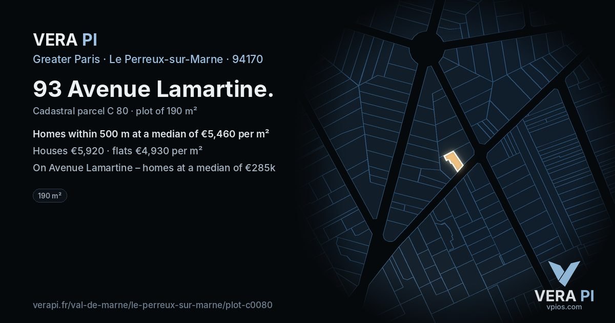 93 Avenue Lamartine, Le Perreux-sur-Marne at night – the plot lit, the parcels around coloured by the prices near them