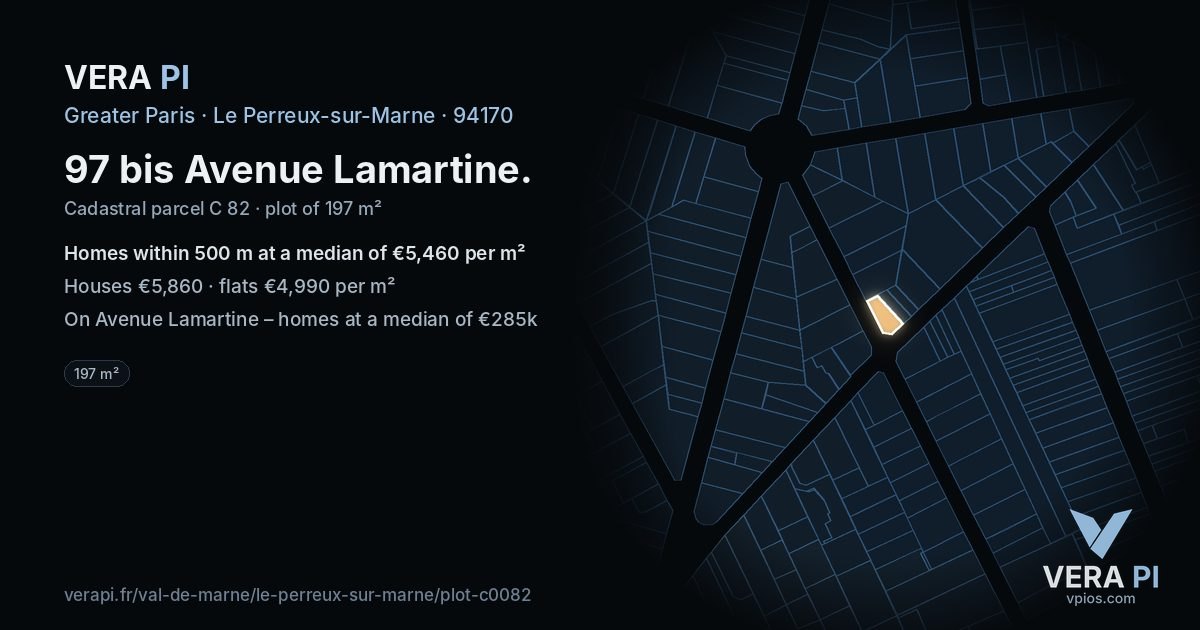 97 bis Avenue Lamartine, Le Perreux-sur-Marne at night – the plot lit, the parcels around coloured by the prices near them
