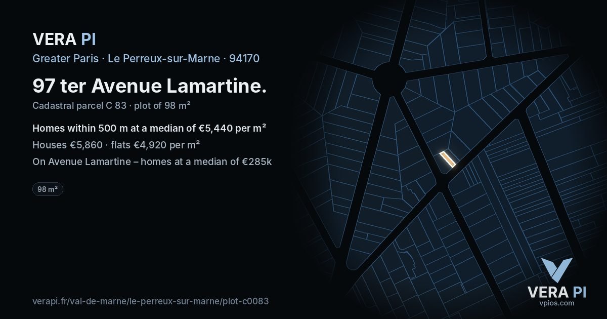 97 ter Avenue Lamartine, Le Perreux-sur-Marne at night – the plot lit, the parcels around coloured by the prices near them