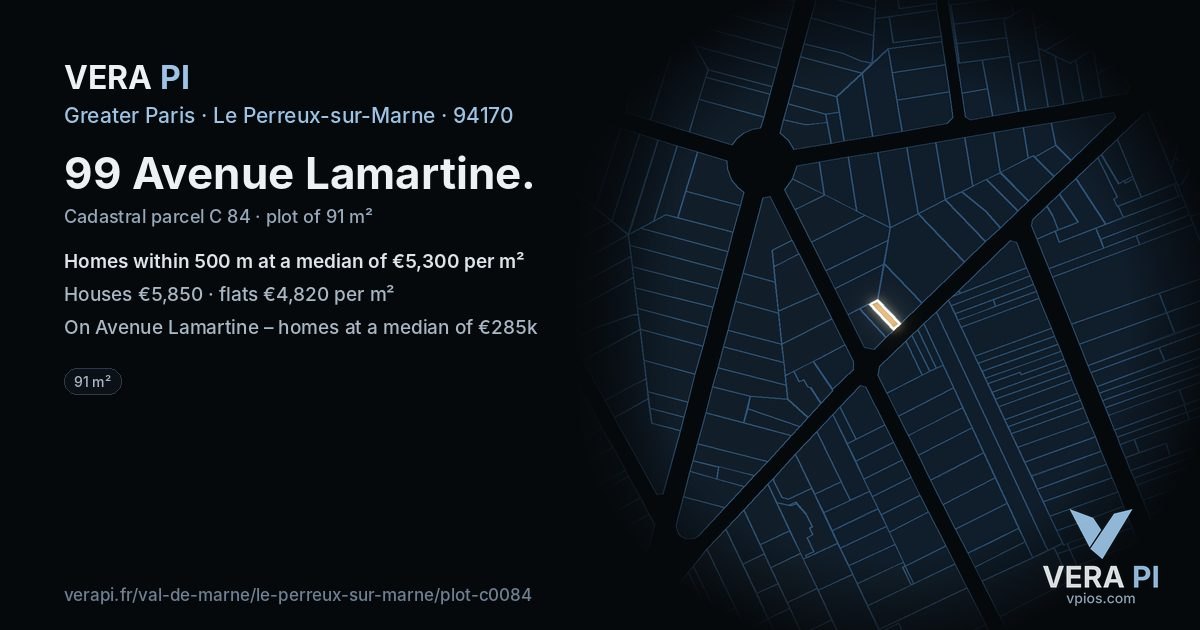 99 Avenue Lamartine, Le Perreux-sur-Marne at night – the plot lit, the parcels around coloured by the prices near them