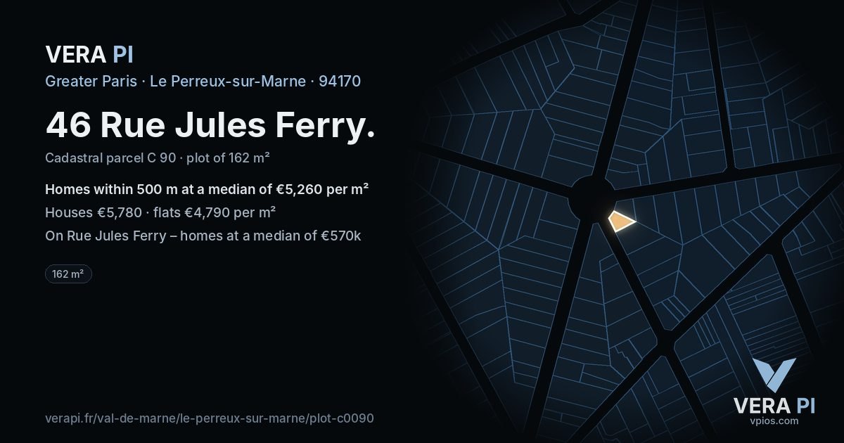 46 Rue Jules Ferry, Le Perreux-sur-Marne at night – the plot lit, the parcels around coloured by the prices near them