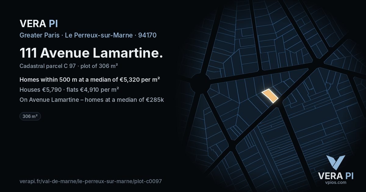 111 Avenue Lamartine, Le Perreux-sur-Marne at night – the plot lit, the parcels around coloured by the prices near them