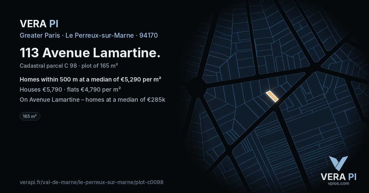 113 Avenue Lamartine, Le Perreux-sur-Marne at night – the plot lit, the parcels around coloured by the prices near them