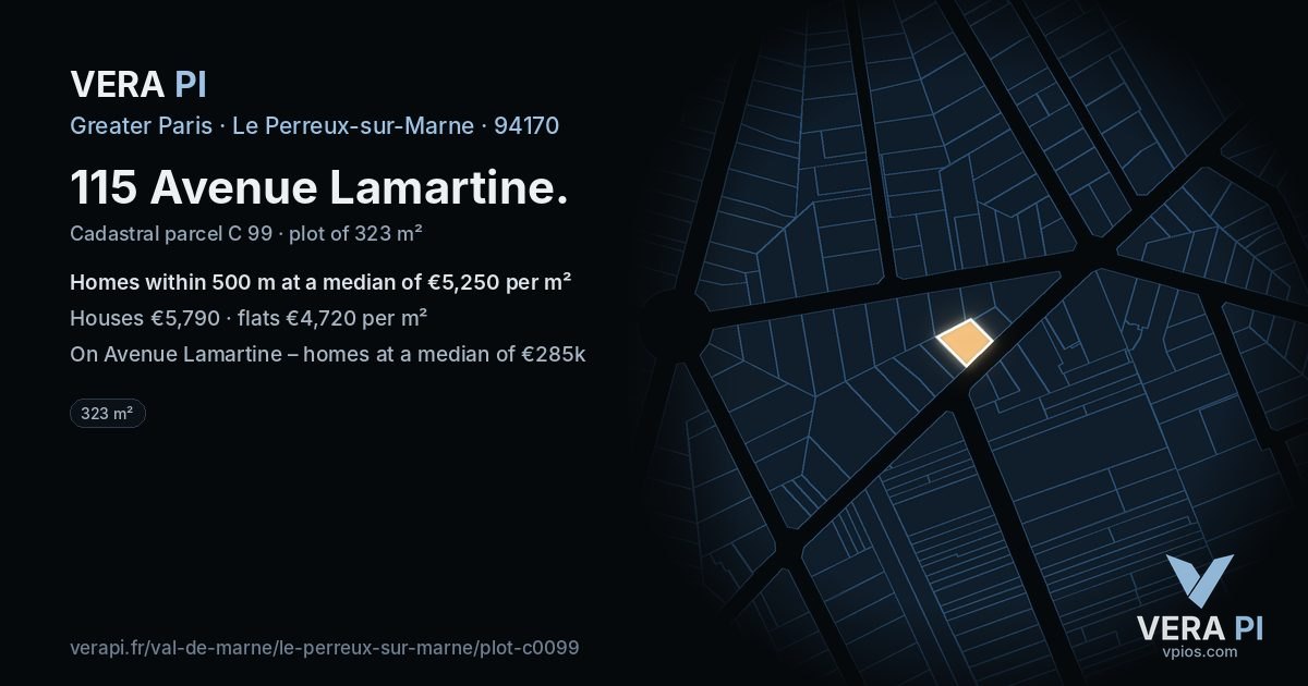 115 Avenue Lamartine, Le Perreux-sur-Marne at night – the plot lit, the parcels around coloured by the prices near them