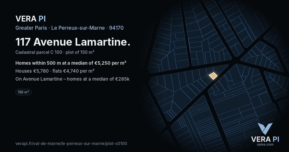 117 Avenue Lamartine, Le Perreux-sur-Marne at night – the plot lit, the parcels around coloured by the prices near them