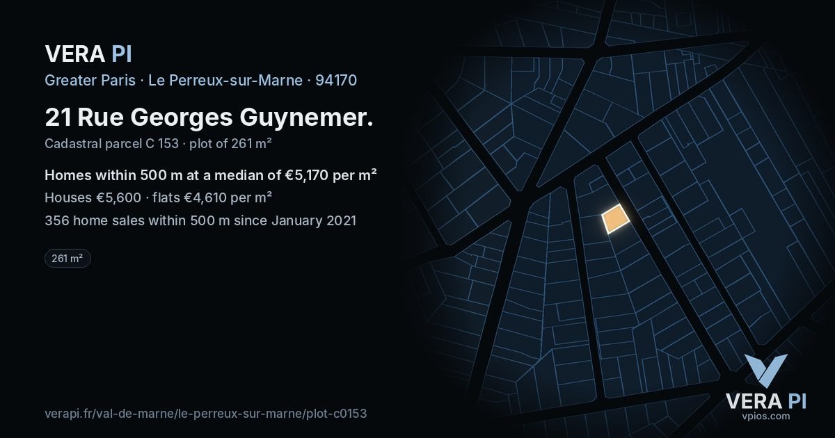 21 Rue Georges Guynemer, Le Perreux-sur-Marne at night – the plot lit, the parcels around coloured by the prices near them