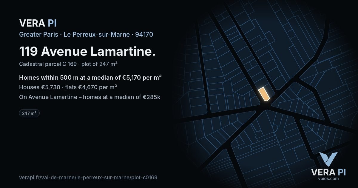 119 Avenue Lamartine, Le Perreux-sur-Marne at night – the plot lit, the parcels around coloured by the prices near them