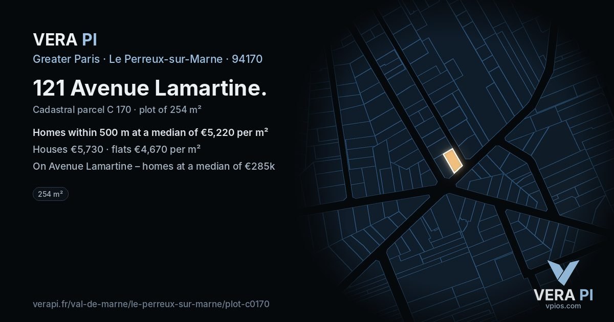 121 Avenue Lamartine, Le Perreux-sur-Marne at night – the plot lit, the parcels around coloured by the prices near them